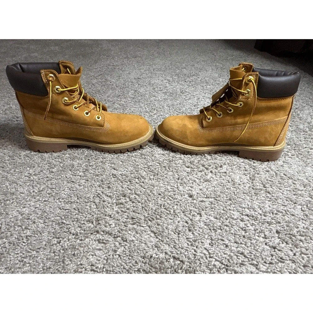 Timberland 12909 6 Inch Premium Waterproof Boots Wheat Nubuck Leather Kids 4.5 M